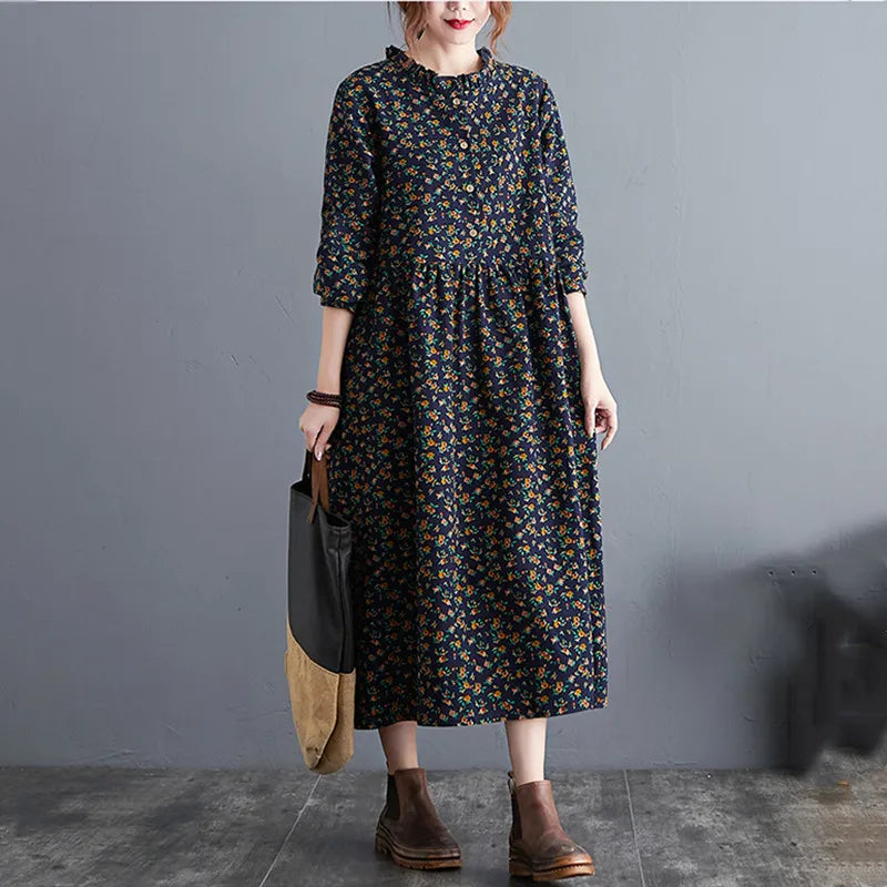 Vintage Floral Autumn Linen Dresses