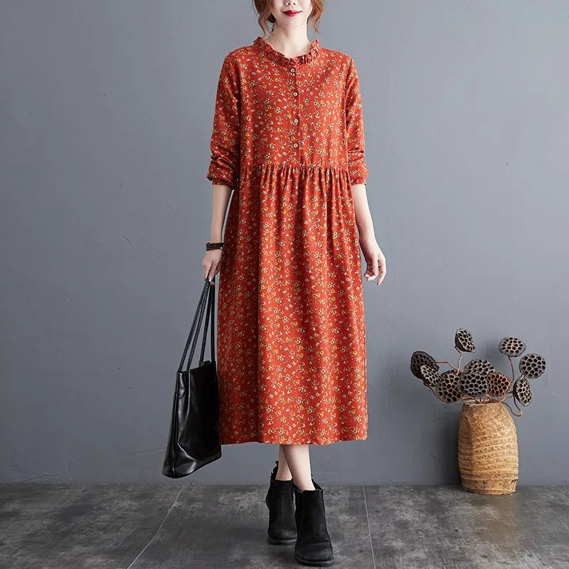 Vintage Floral Autumn Linen Dresses