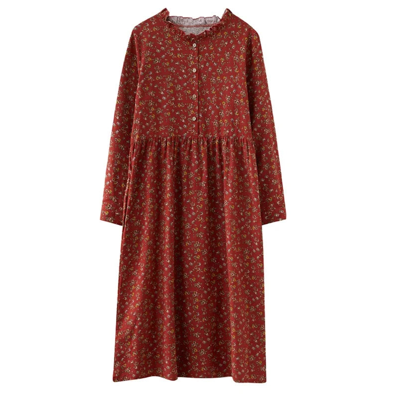 Vintage Floral Autumn Linen Dresses