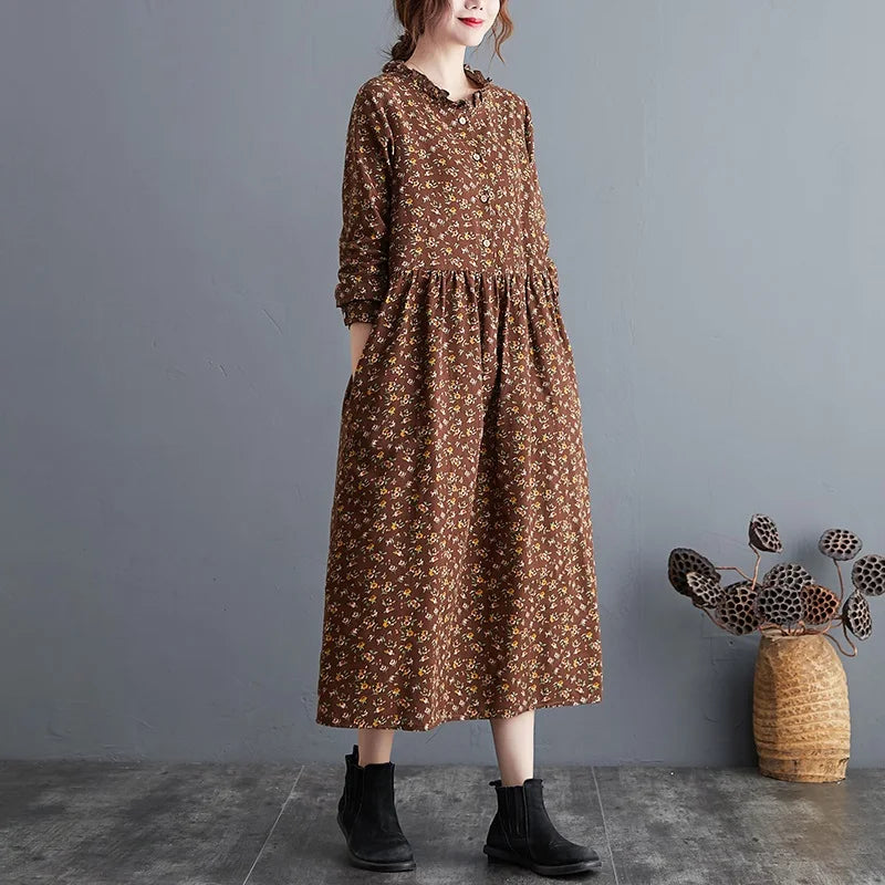 Vintage Floral Autumn Linen Dresses