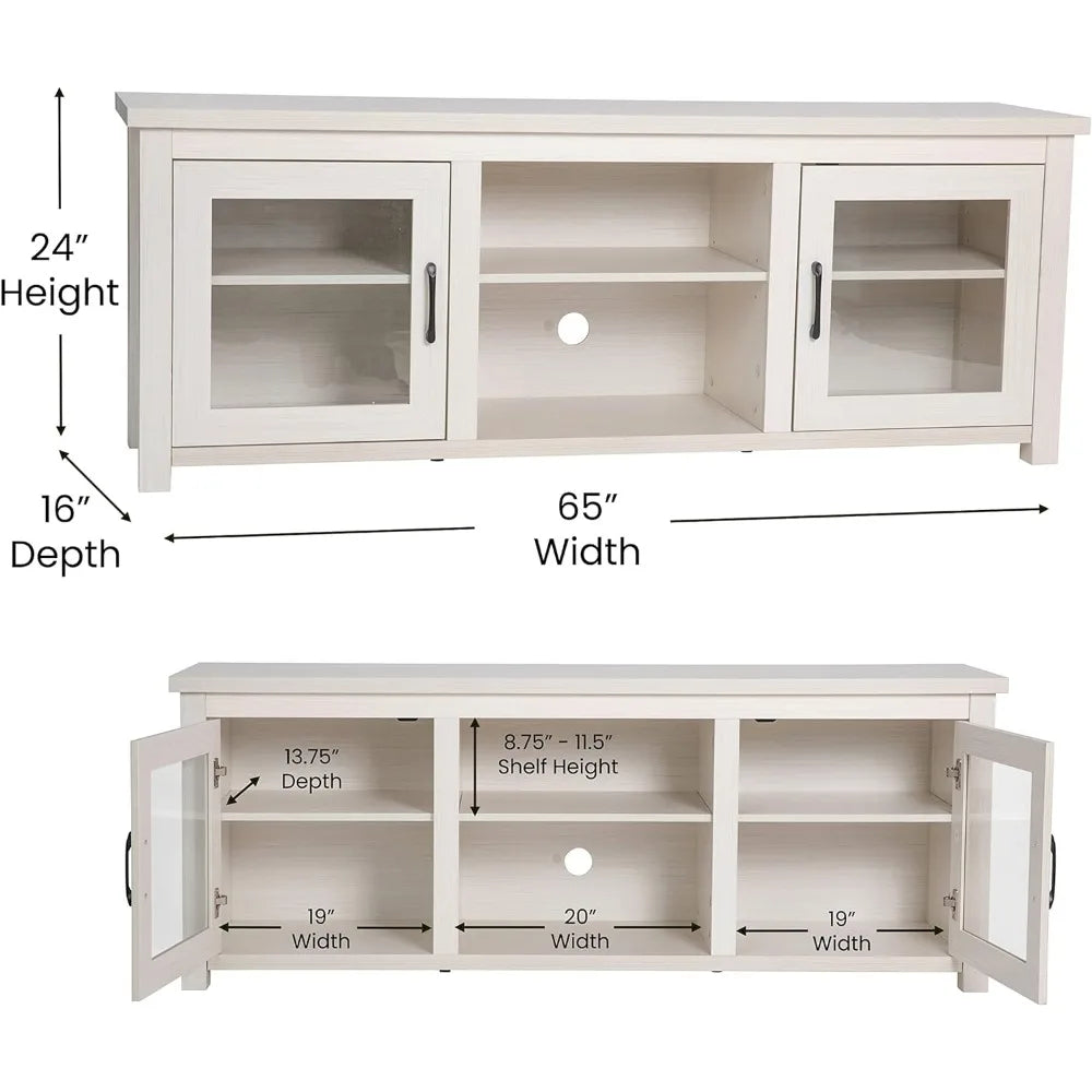 TV Stand Glass Doors Adjustable Shelves