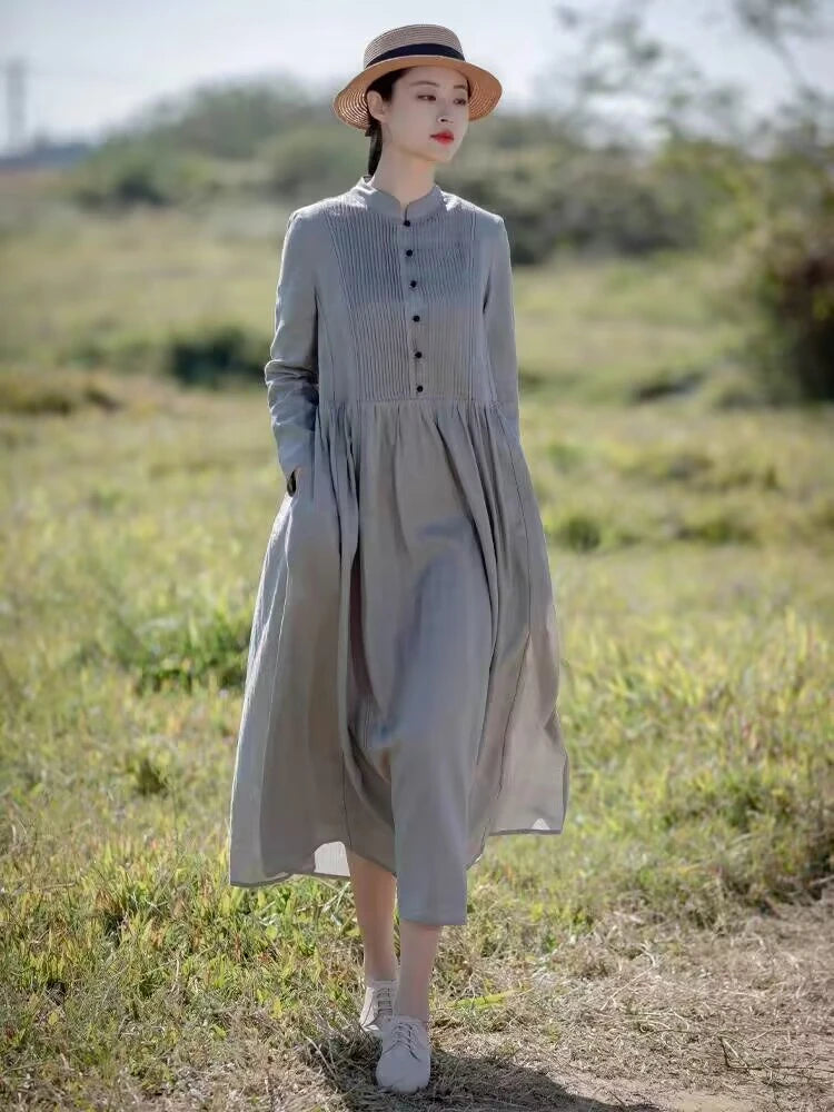 Cotton Vintage Autumn Casual Long Dress