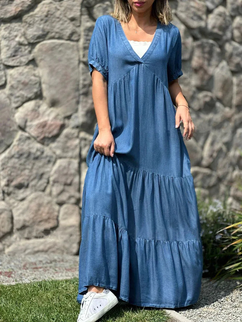 Faux Denim Long Dresses