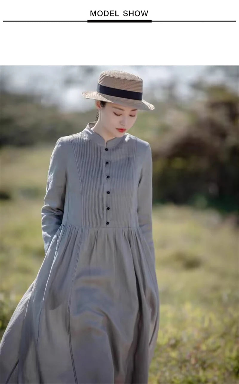 Cotton Vintage Autumn Casual Long Dress