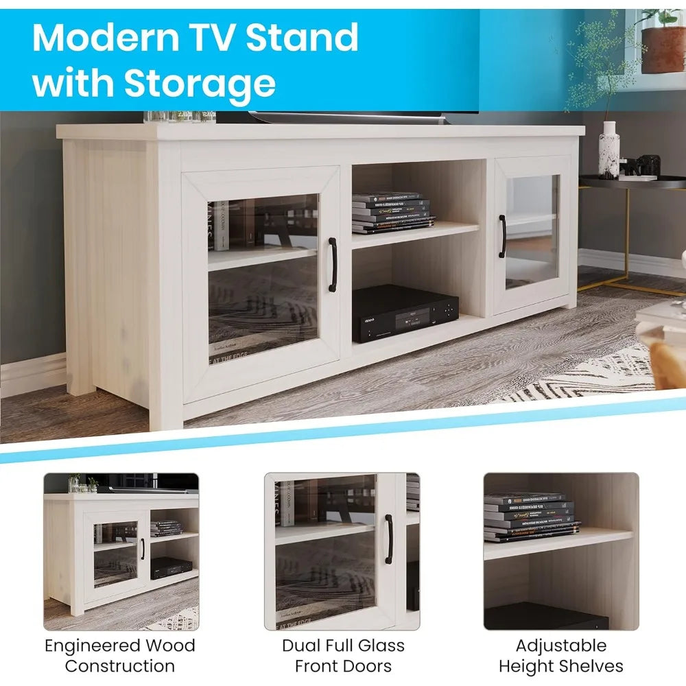 TV Stand Glass Doors Adjustable Shelves