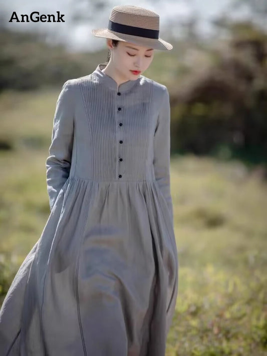 Cotton Vintage Autumn Casual Long Dress